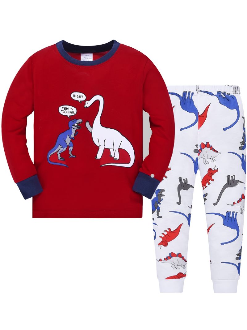 Drenge Pyjamas Familieoutfit Tegnefilm Dinosaur Print Rundhalset Langærmet Top & Bukser Sæt Børnetøj