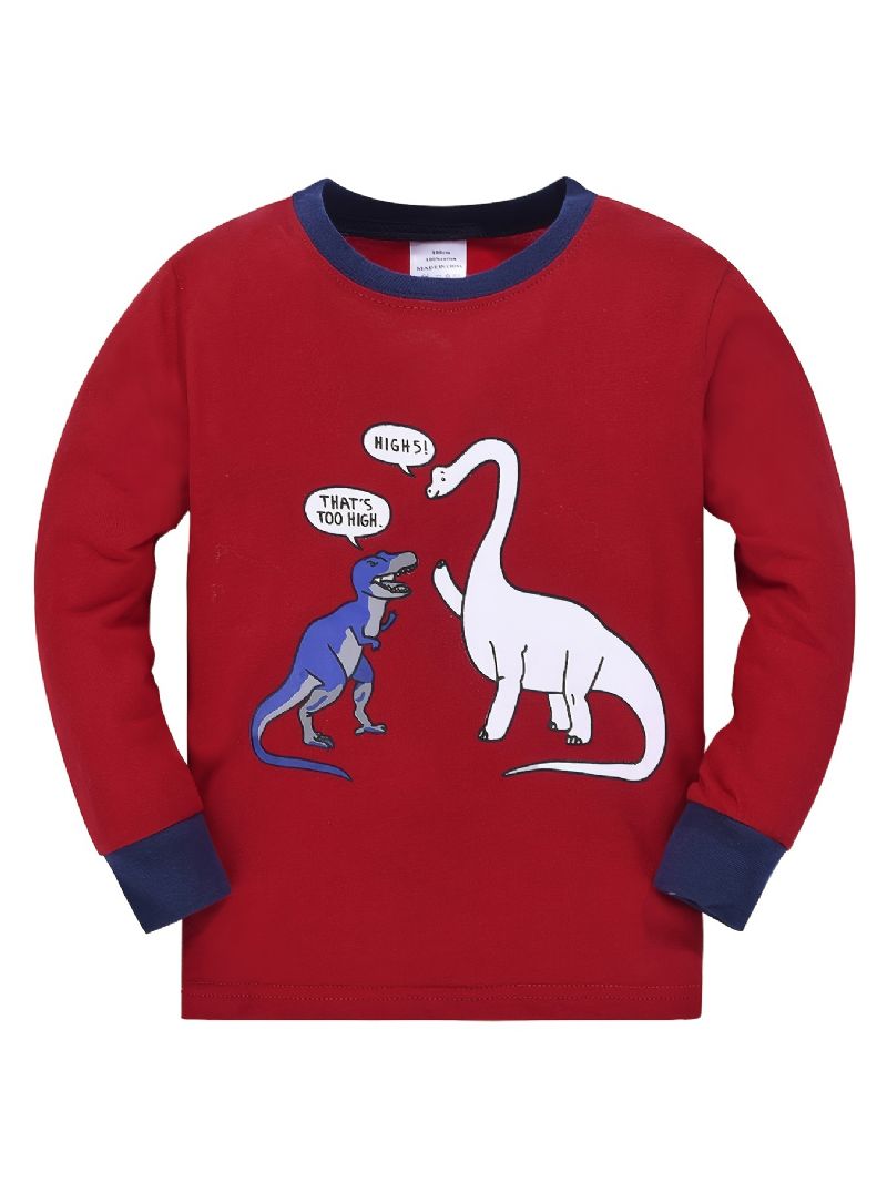 Drenge Pyjamas Familieoutfit Tegnefilm Dinosaur Print Rundhalset Langærmet Top & Bukser Sæt Børnetøj