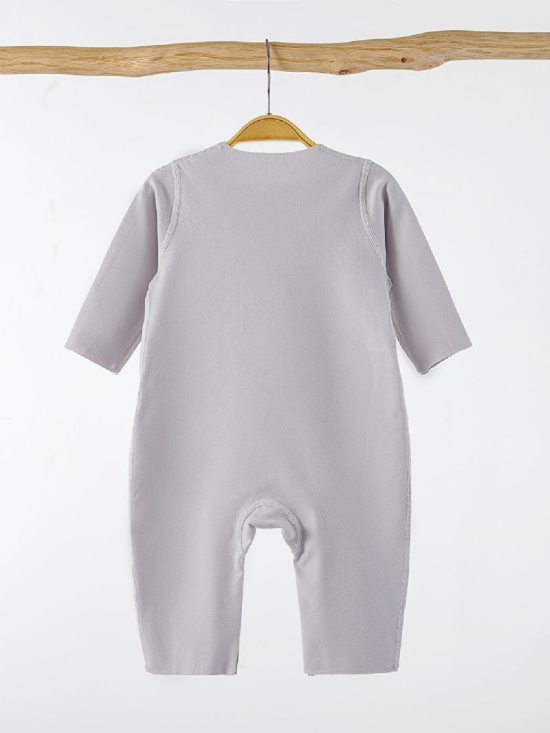 Newborn Baby Romper Pyjamas Bear Print Ensfarvet Jumpsuit Undertøj Til Drenge Piger