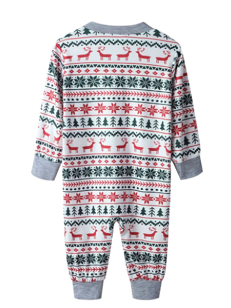 Nyfødt Spædbarn Baby Julebukser Pyjamas Familieoutfit Julelg Juletræstryk Jumpsuit Med Rund Hals Drenge Piger Børn Tøj