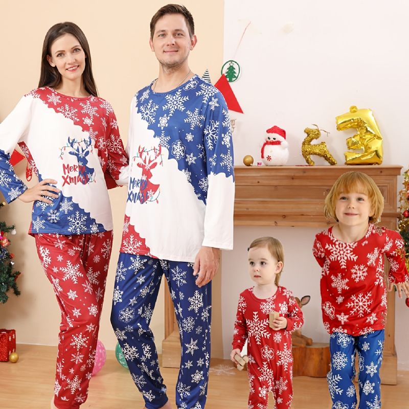 Piger Christmas Snowflake Print Rund Hals Langærmet Top & Bukser Sæt Pyjamas Jul