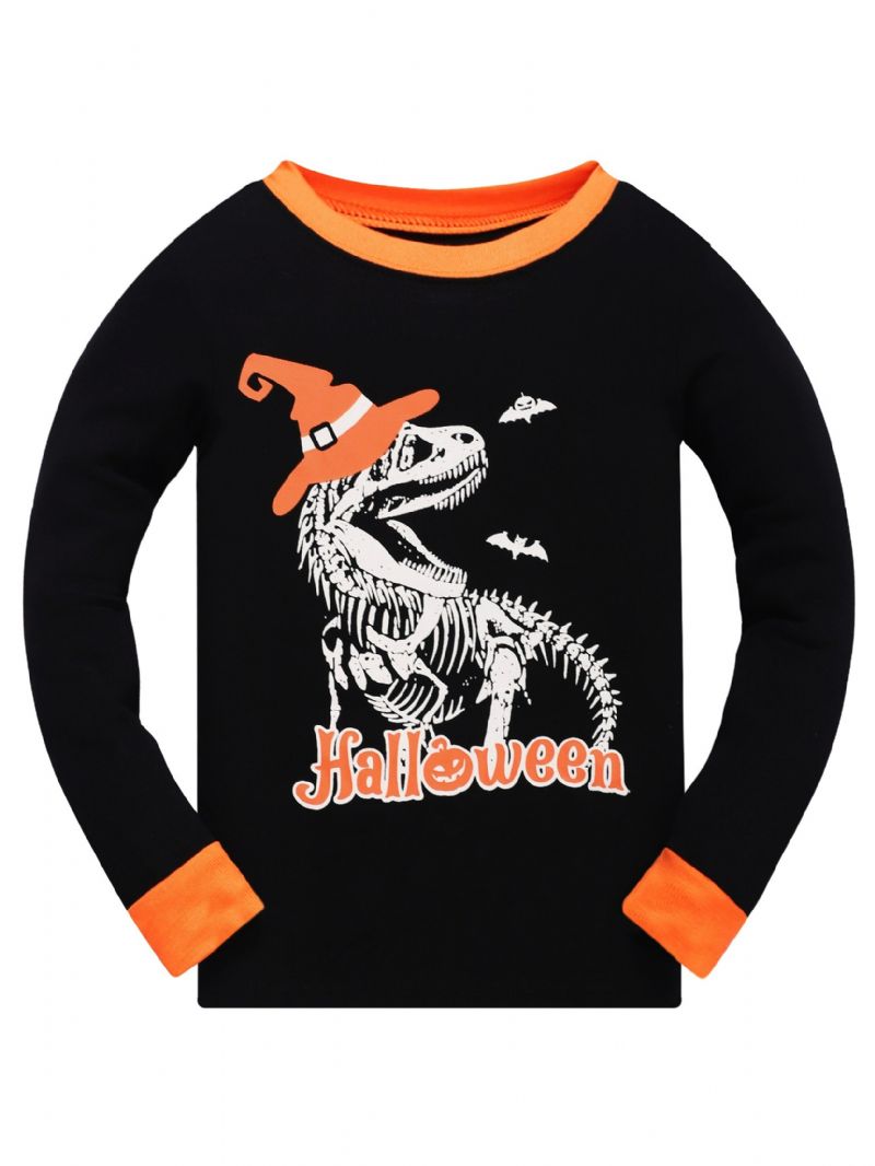 Popshion 2 Stk Drenge Halloween Fluorescerende Tegneserie Dinosaur Glødende Skelet Knogler Langærmet Pyjamas Bomuldsdragt