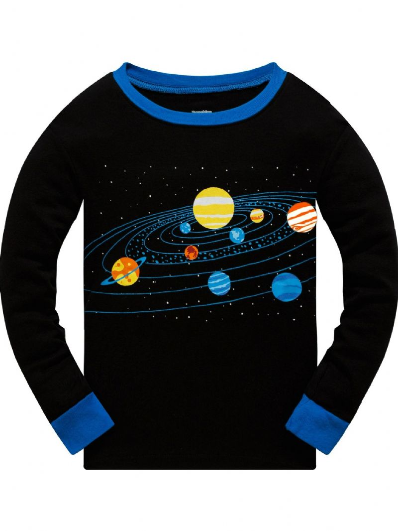 Popshion 2 Stk Drenge Starry Sky Cosmic Planet Langærmet Pyjamas Bomuldsdragt