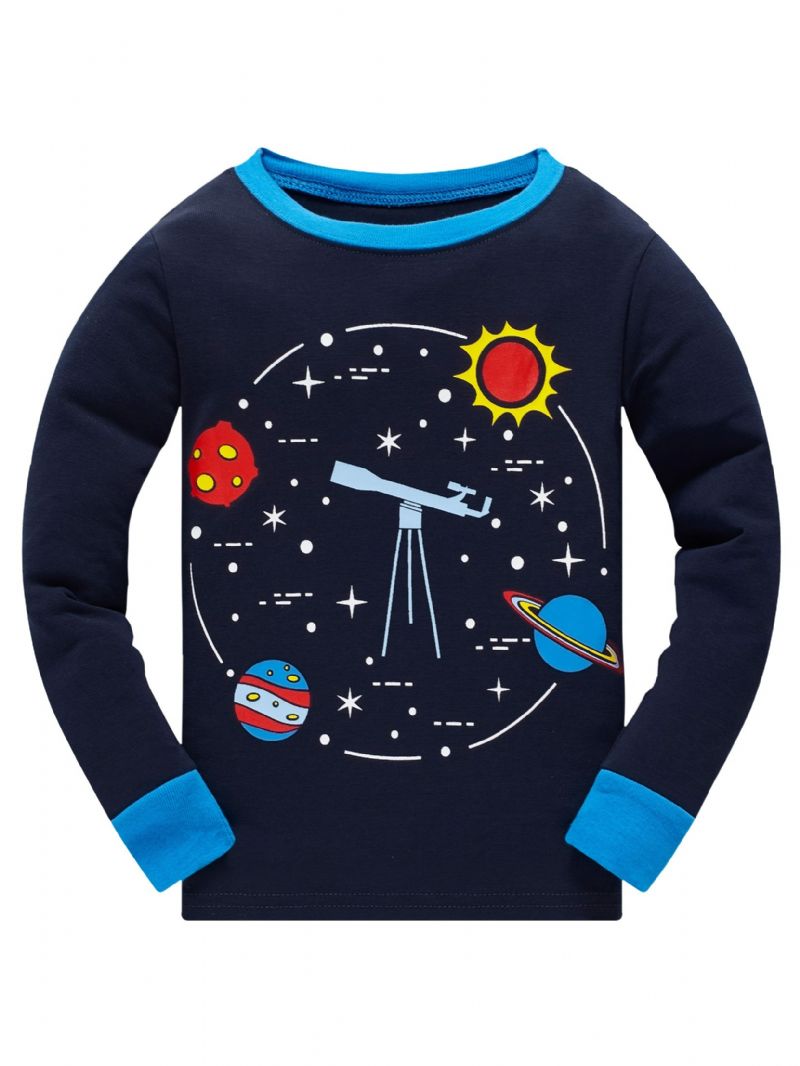 Popshion 2 Stk Drenge Starry Sky Cosmic Planet Langærmet Pyjamas Bomuldsdragt