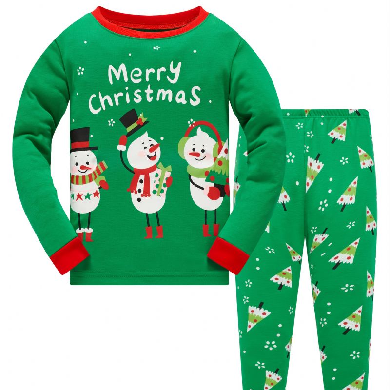 Popshion Børn Julepyjamas Bomuld Langærmet Snowman Christmas Pjs Set Xmas Holiday Tøj
