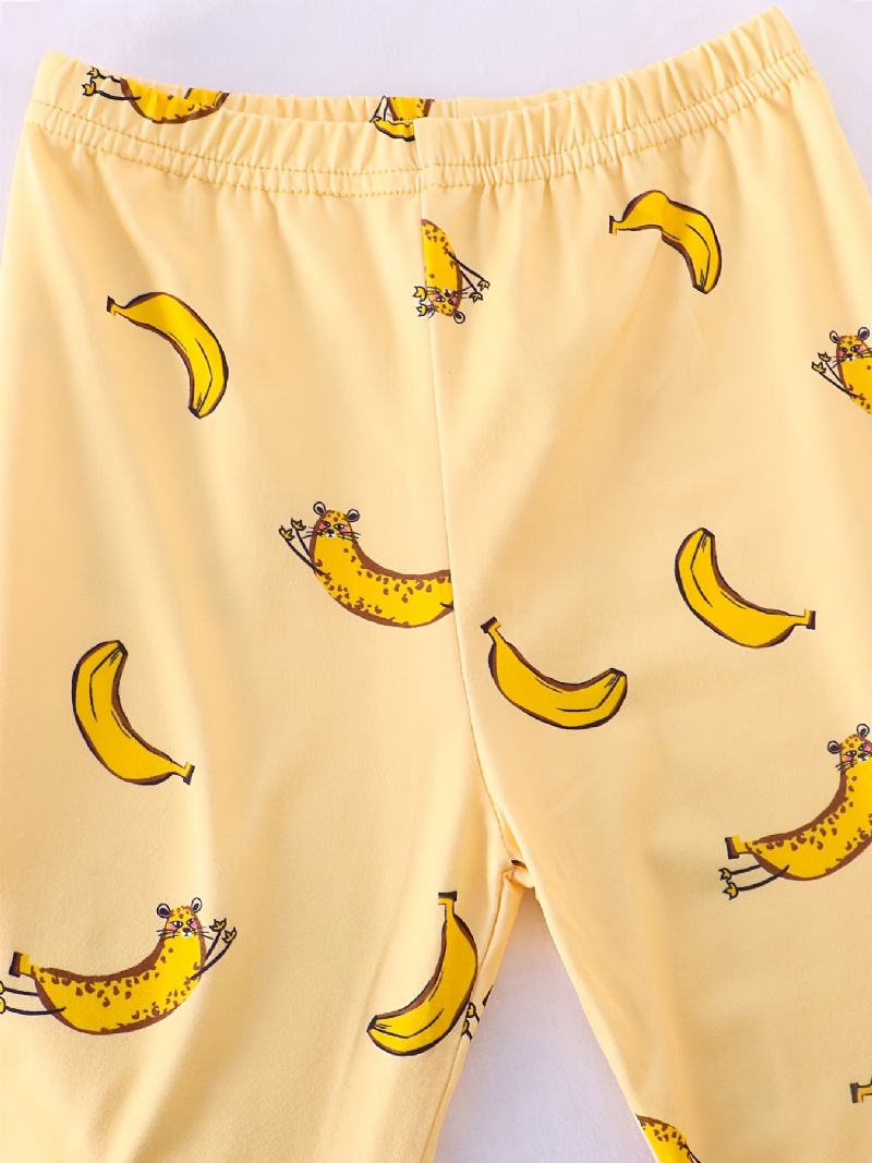 Pyjamas Til Børn Banantryk Med Rund Hals Med Korte Ærmer Og Bukser Til Drenge Piger