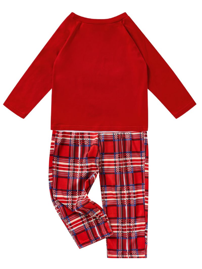 Småbørn Baby Jul Pyjamas Familie Outfit Julemand Print Rund Hals Langærmet Top & Plaid Bukser Sæt Til Drenge Piger Børn Tøj