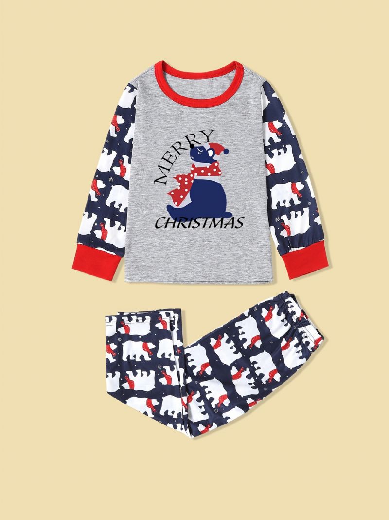 Småbørn Baby Pyjamas Jul Sød Bjørn Fuld Print Rund Hals Langærmet Top & Bukser Sæt Til Drenge Piger