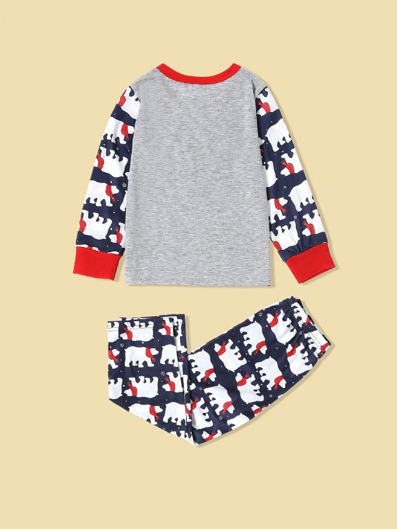 Småbørn Baby Pyjamas Jul Sød Bjørn Fuld Print Rund Hals Langærmet Top & Bukser Sæt Til Drenge Piger