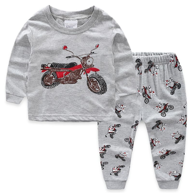 Småbørn Børn Drenge Pyjamas Sæt Langærmet Top & Bukser Med Moto Print Sæt