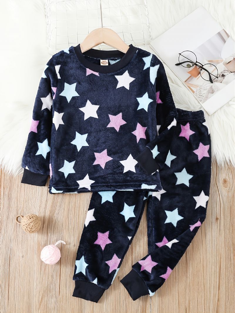 Småbørn Piger Flanell Star Pattern Pyjamas Pullover Bukser