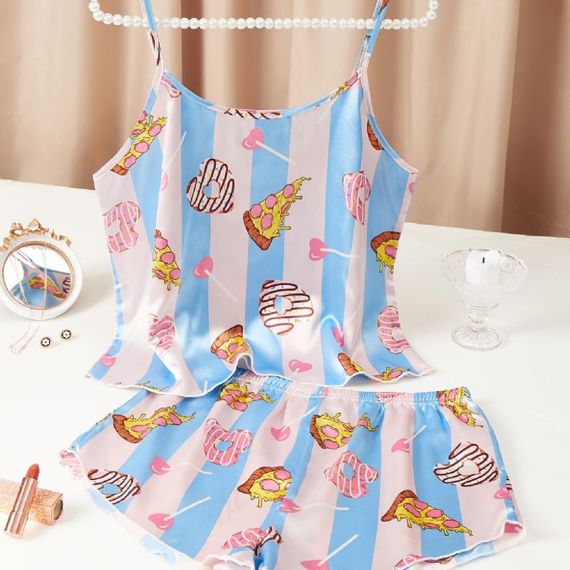 Sød Silky Cookie Satin Pyjamas Crop Cami Top & Drenge Shorts Pyjamassæt Dameundertøj Og Nattøj