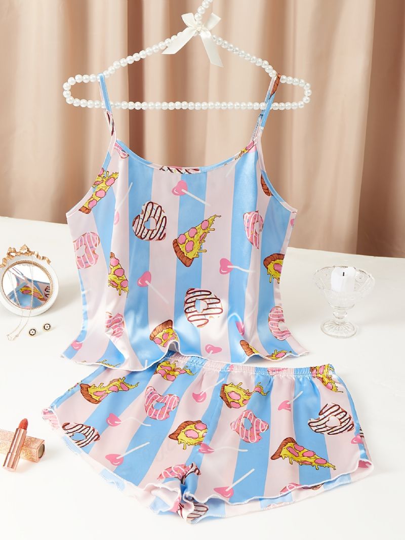 Sød Silky Cookie Satin Pyjamas Crop Cami Top & Drenge Shorts Pyjamassæt Dameundertøj Og Nattøj