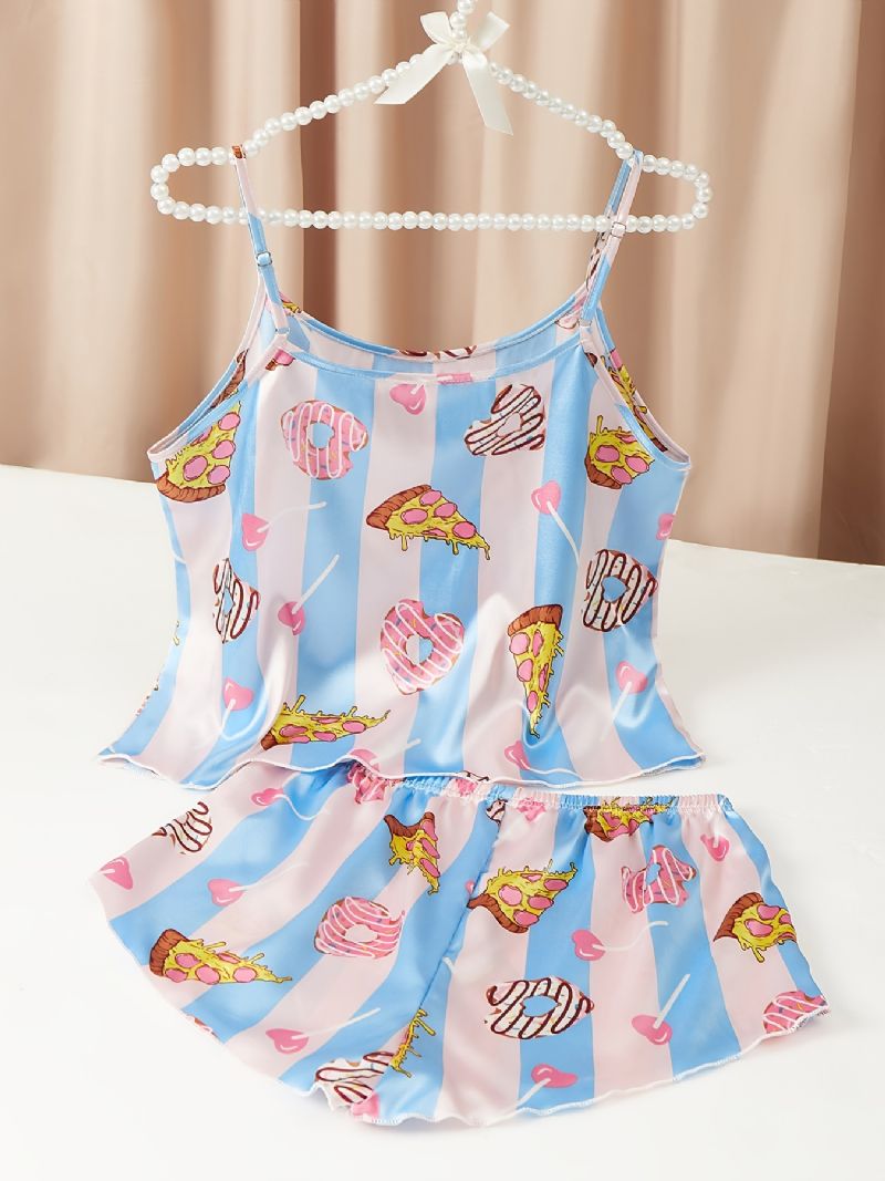 Sød Silky Cookie Satin Pyjamas Crop Cami Top & Drenge Shorts Pyjamassæt Dameundertøj Og Nattøj