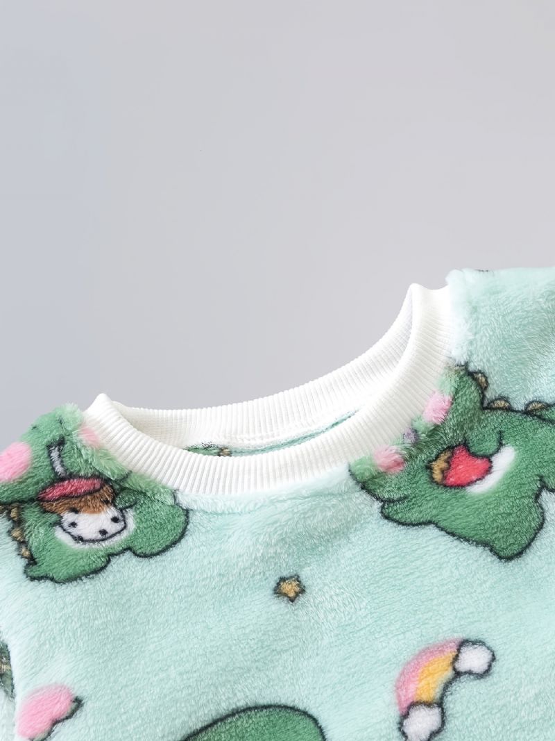 Toddler Baby Plys Pyjamas Familie Outfit Dinosaur Print Rund Hals Langærmet Top & Bukser Sæt Til Drenge Piger Børn Tøj