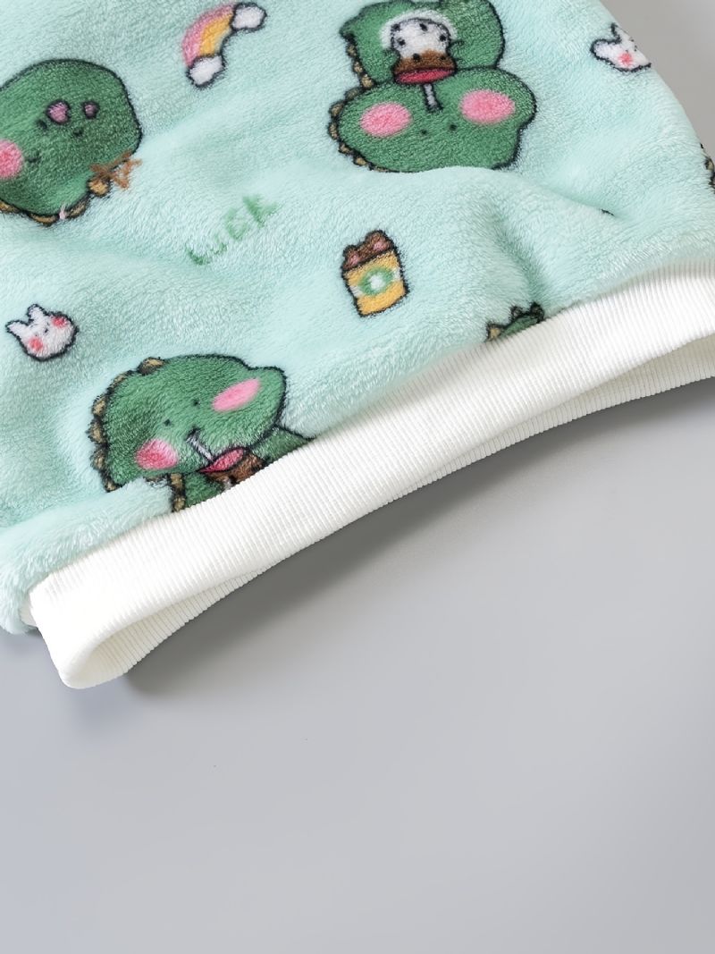 Toddler Baby Plys Pyjamas Familie Outfit Dinosaur Print Rund Hals Langærmet Top & Bukser Sæt Til Drenge Piger Børn Tøj