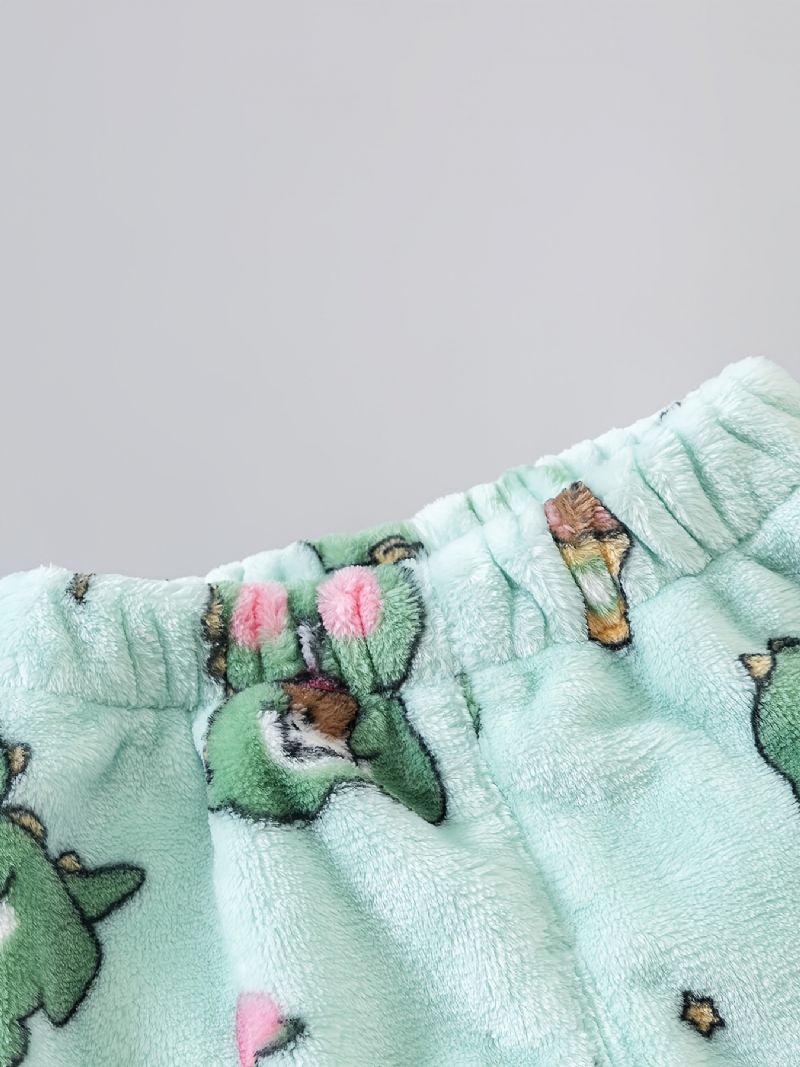 Toddler Baby Plys Pyjamas Familie Outfit Dinosaur Print Rund Hals Langærmet Top & Bukser Sæt Til Drenge Piger Børn Tøj