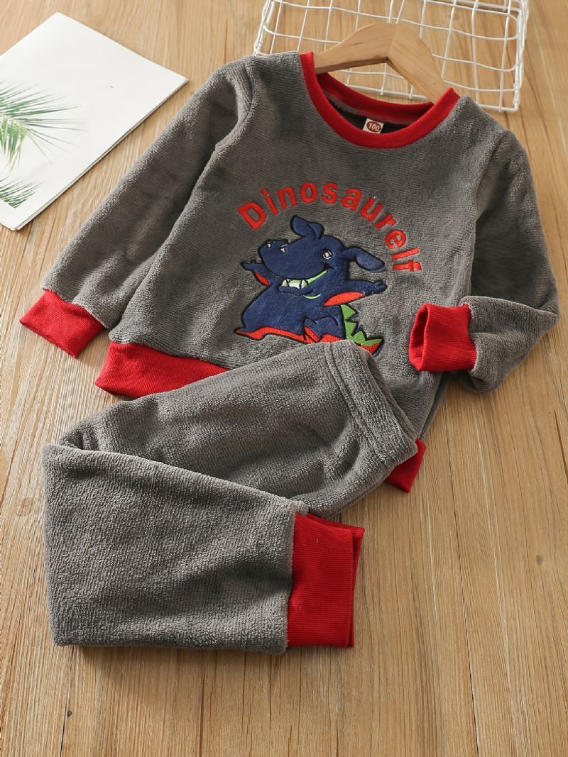 Toddler Baby Pyjamas Familie Outfit Dinosaur Broderi Rund Hals Langærmet Top & Bukser Sæt Til Drenge Piger Børn Tøj