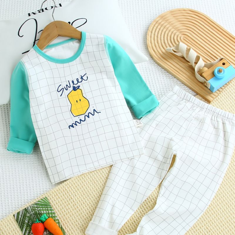 Toddler Baby Pyjamas Familie Outfit Farveblok Rundhalset Langærmet Top & Plaid Bukser Sæt Til Drenge Piger Børn Tøj