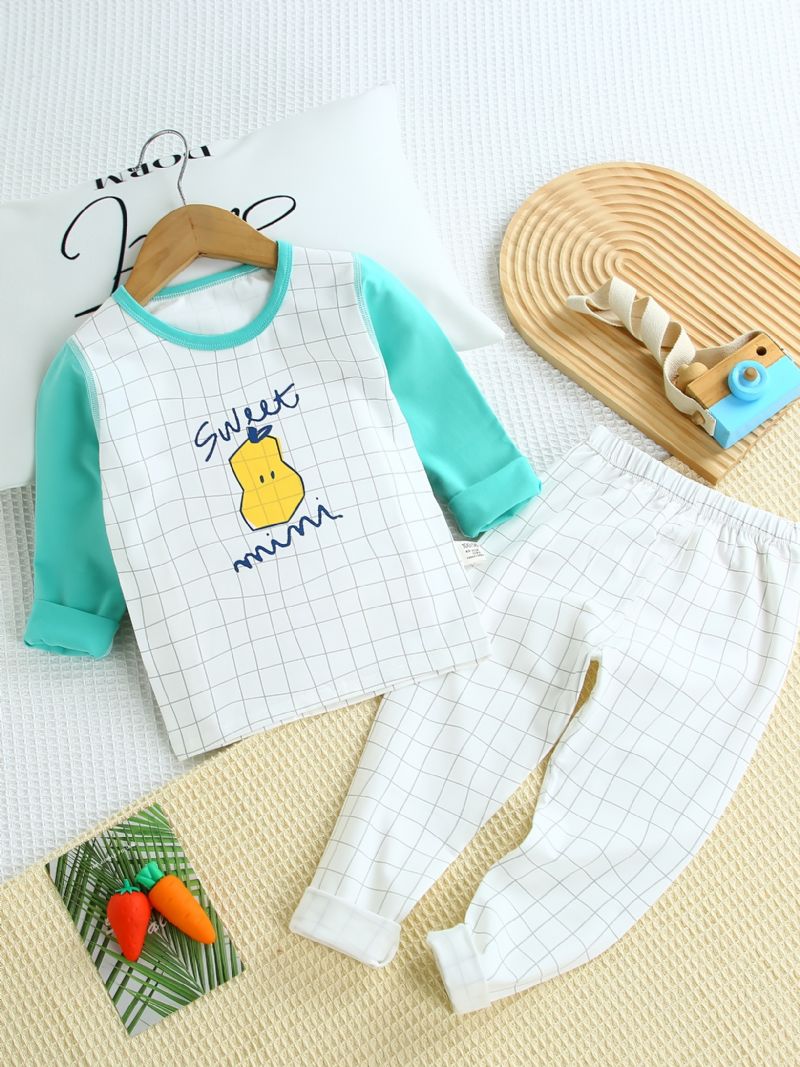 Toddler Baby Pyjamas Familie Outfit Farveblok Rundhalset Langærmet Top & Plaid Bukser Sæt Til Drenge Piger Børn Tøj