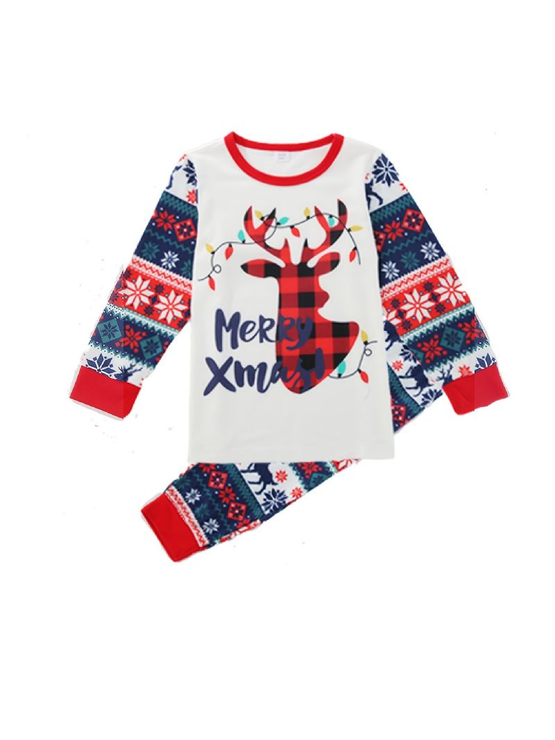 Toddler Baby Pyjamas Familie Outfit Jule Hjorte Print Rund Hals Langærmet Top & Bukser Sæt Til Drenge Piger