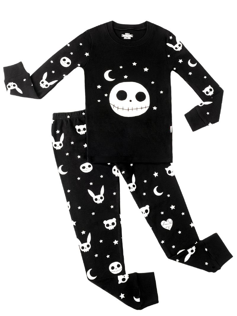 Toddler Baby Pyjamas Outfit Glow-in-the-mørke Tegneserietryk Med Rund Hals Langærmet Top & Bukser Sæt Til Drenge Piger