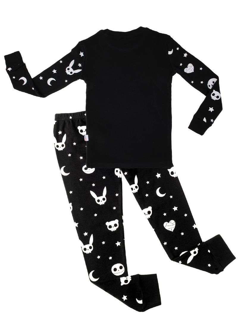 Toddler Baby Pyjamas Outfit Glow-in-the-mørke Tegneserietryk Med Rund Hals Langærmet Top & Bukser Sæt Til Drenge Piger