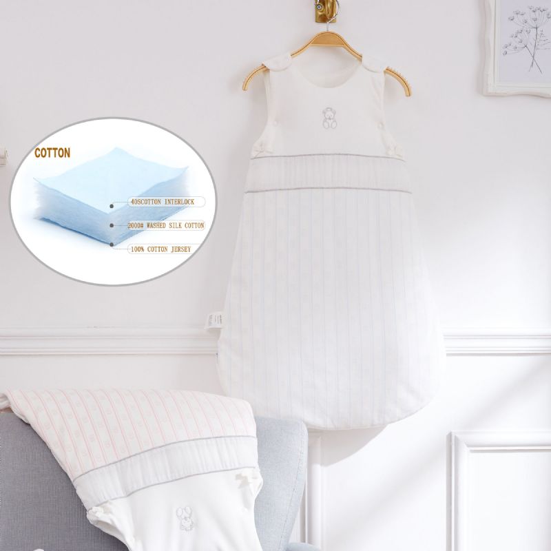 Toddler Børn Sovepose Lodret Stribet Four Seasons One Piece Pure Bomuld Tank Top Chunky Drenge 1 År Baby Tynd Bomulds Med Lynlås