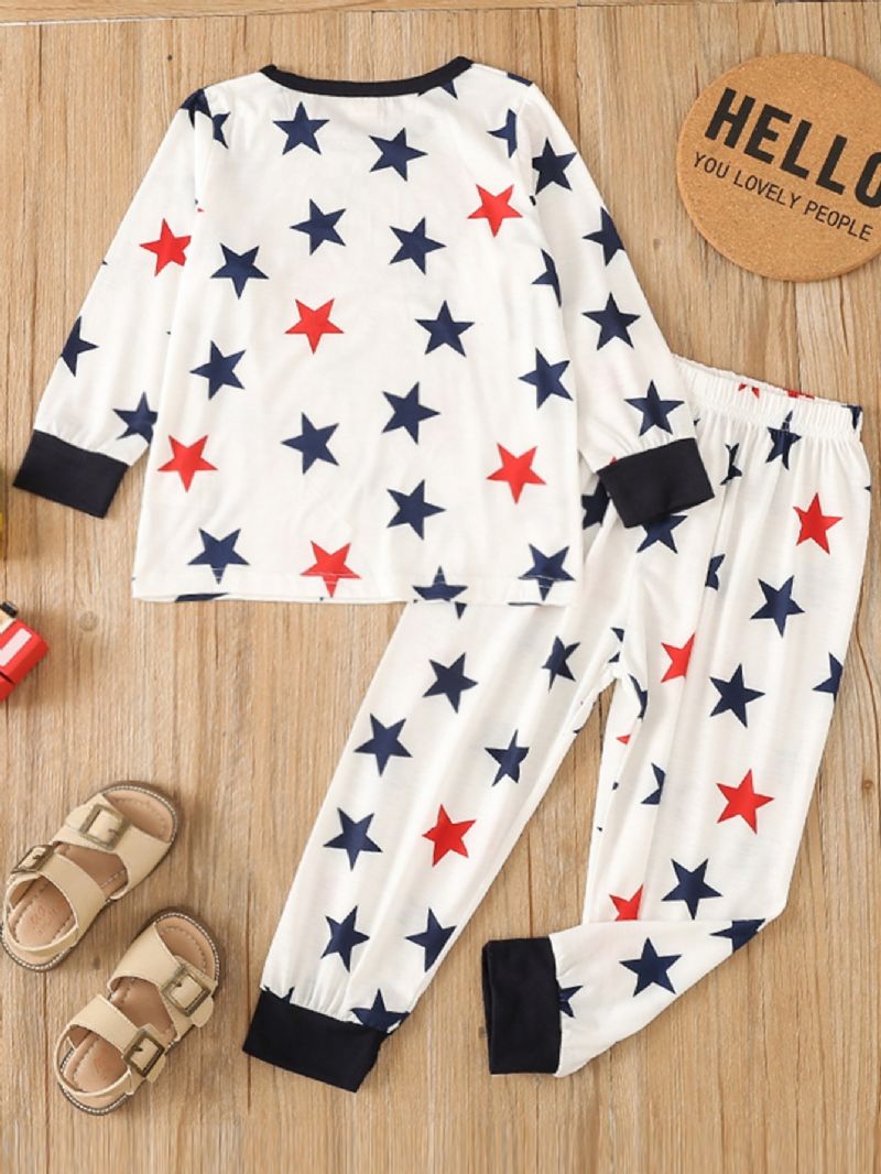 Toddler Drenge Little Star Mønster Crew Neck Sweatshirt Pyjamas Sæt