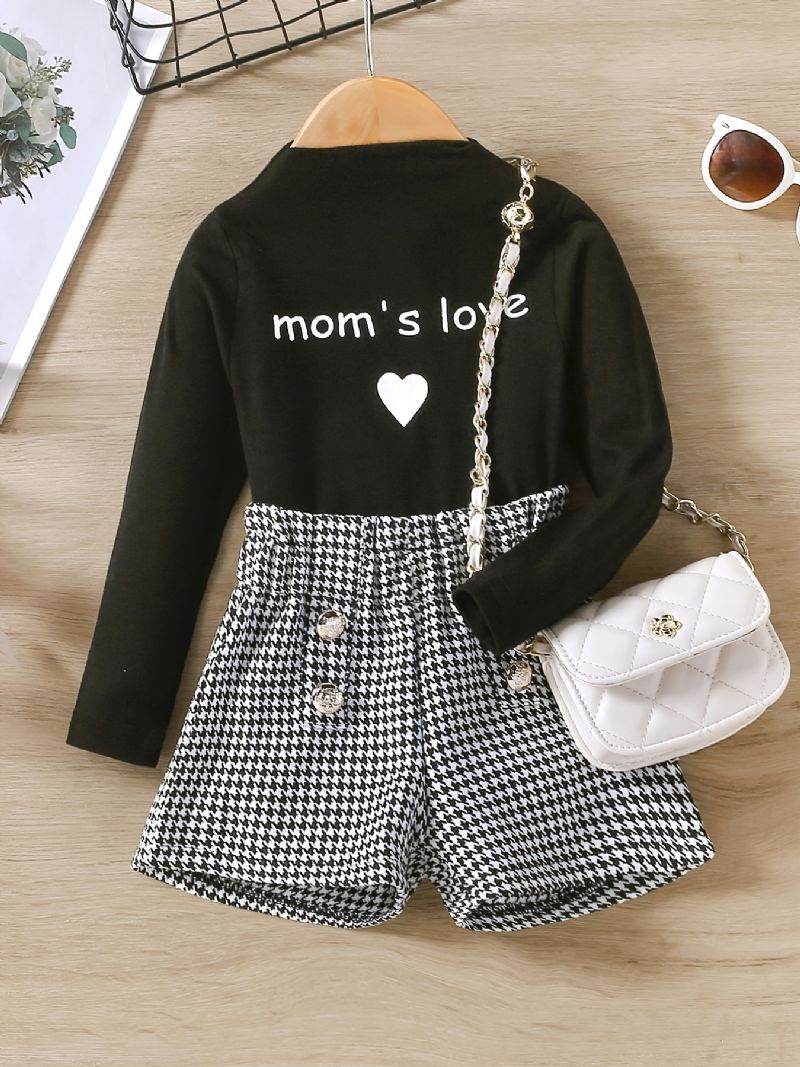 Mom's Love Print Langærmet Top & Shorts Til Babypiger Småbørn