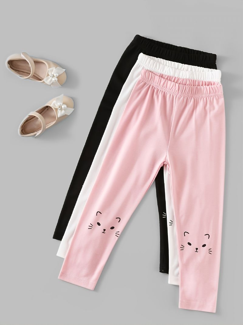 3 Stk Piger Casual Elegant Cute Cat Print Leggings Til Vinter