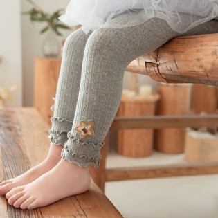 Babypiger Stretch Bløde Leggings Flæsestrikkede Fodløse Tights Bukser Børnetøj