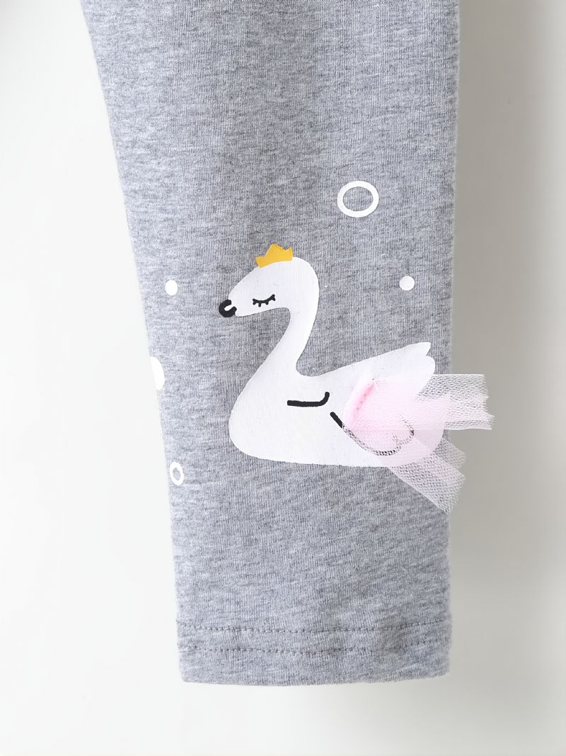 Baby Pige Sød Svane Print Bomuld Leggings Efterår Vinter