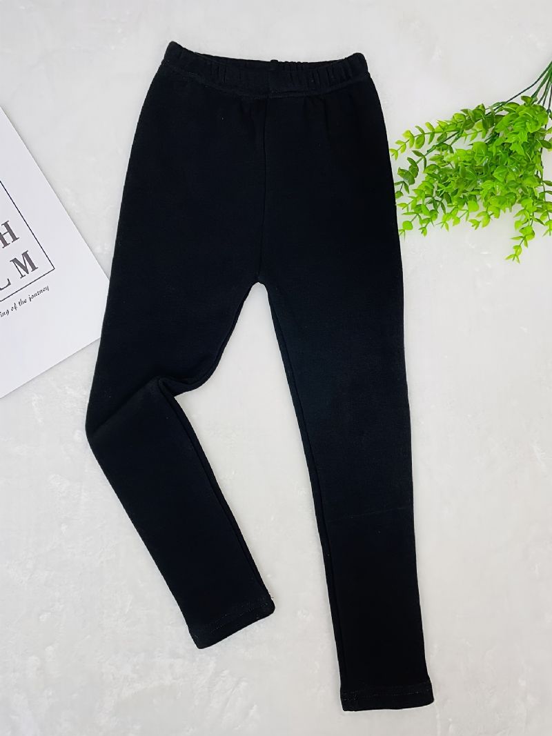 Baby Piger Leggings Bomuld Ensfarvet Fleece Varme Bukser Vinter