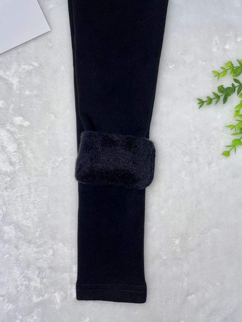 Baby Piger Leggings Bomuld Ensfarvet Fleece Varme Bukser Vinter