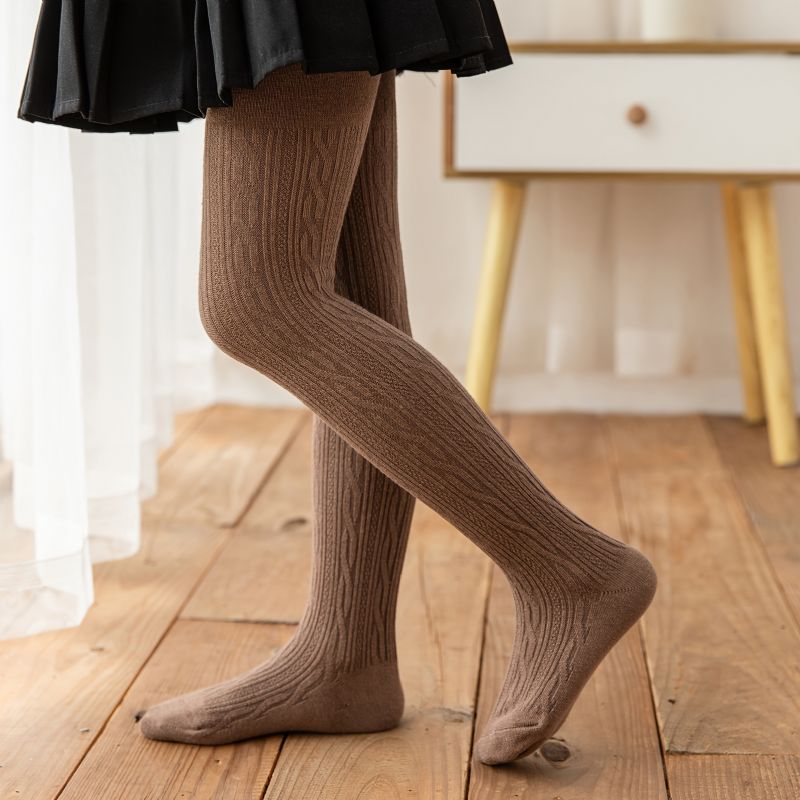 Babypiger Ensfarvet Kabelstrik Tights Leggings Strømper Bløde Varme Strømpebukser Børnetøj