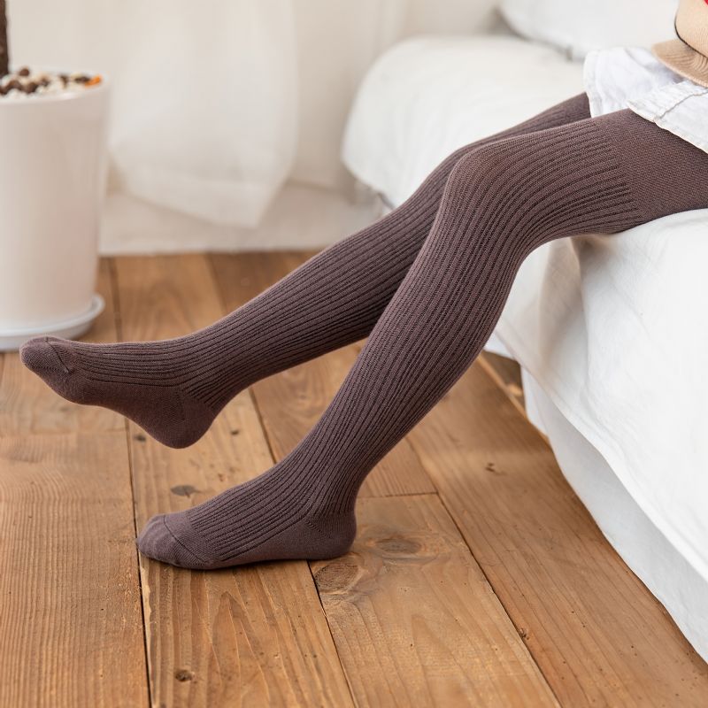 Babypiger Ensfarvet Striktights Leggings Strømper Bløde Varme Strømpebukser Børnetøj