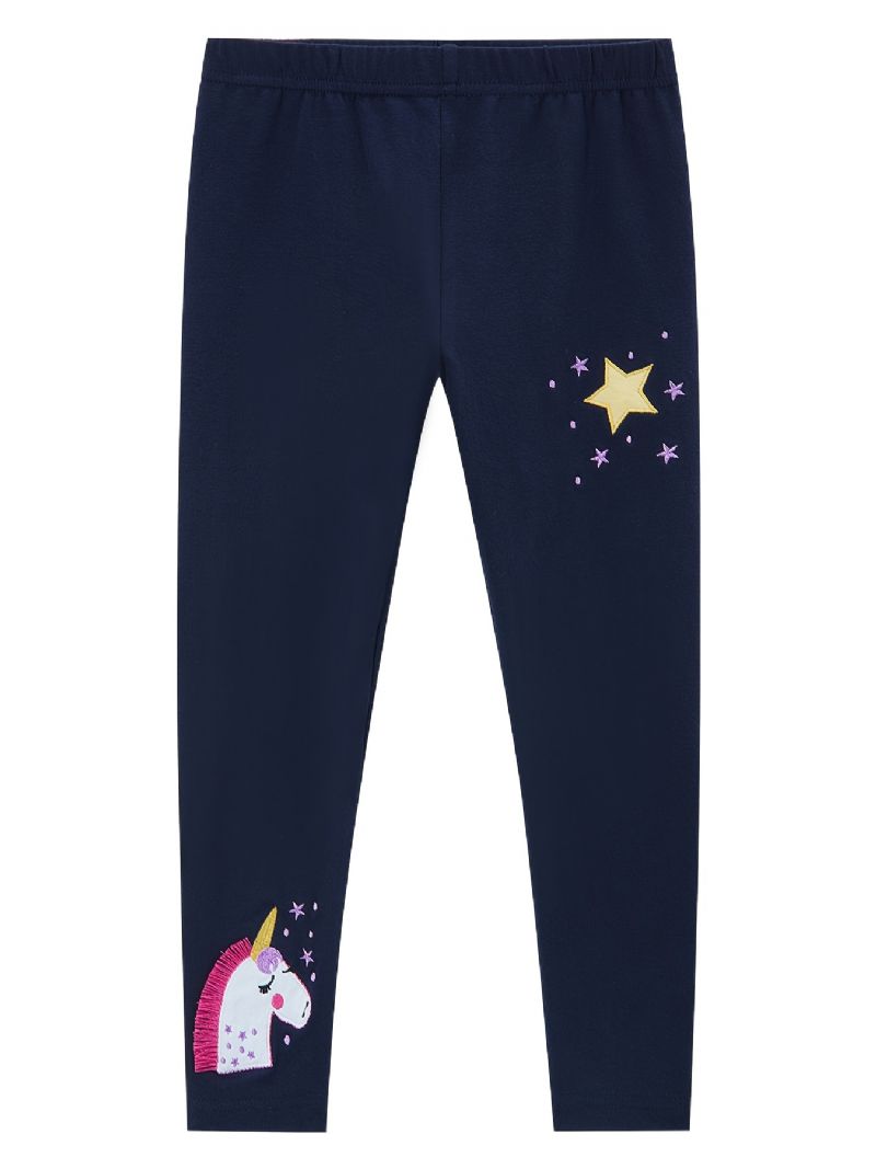 Babypiger Stretch Bløde Leggings Søde Unicorn Broderede Bukser Børnetøj