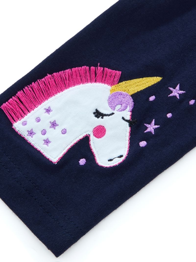 Babypiger Stretch Bløde Leggings Søde Unicorn Broderede Bukser Børnetøj