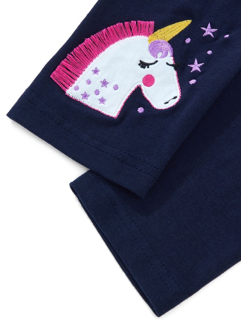 Babypiger Stretch Bløde Leggings Søde Unicorn Broderede Bukser Børnetøj