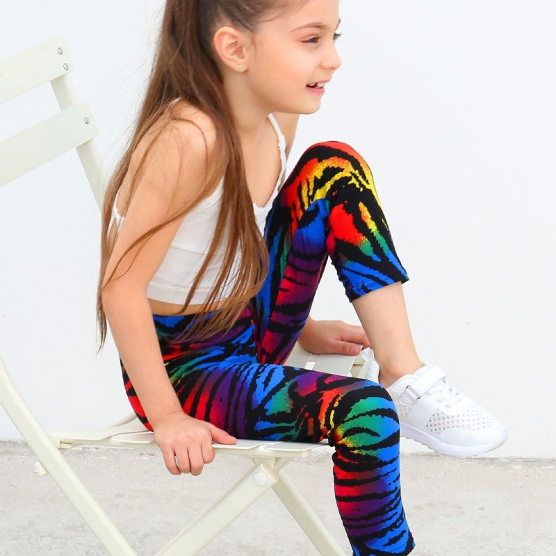 Børn Piger Sort Regnbue Tie Dye Leggings Tie Dye Stretch Bløde Bukser