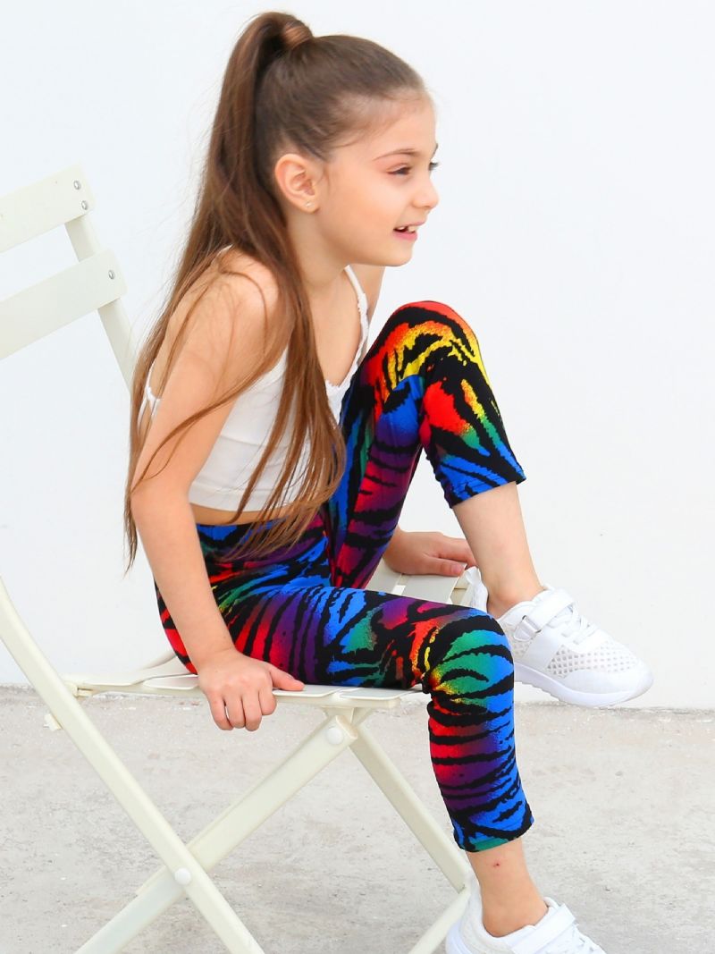 Børn Piger Sort Regnbue Tie Dye Leggings Tie Dye Stretch Bløde Bukser