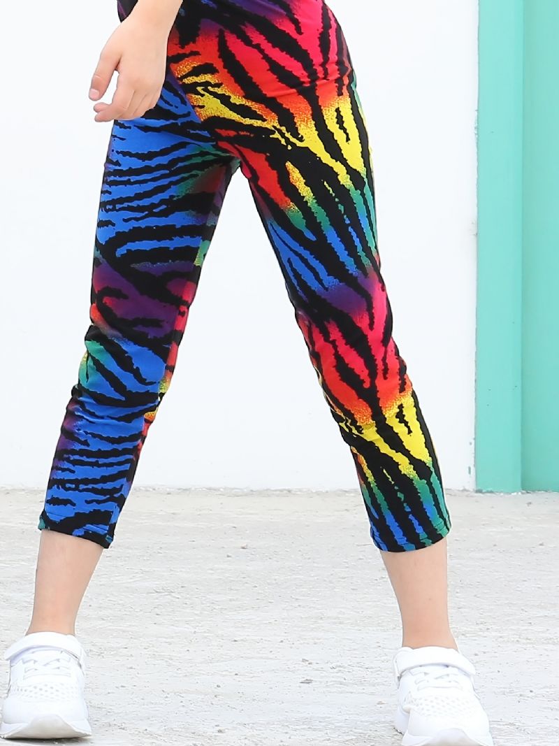 Børn Piger Sort Regnbue Tie Dye Leggings Tie Dye Stretch Bløde Bukser