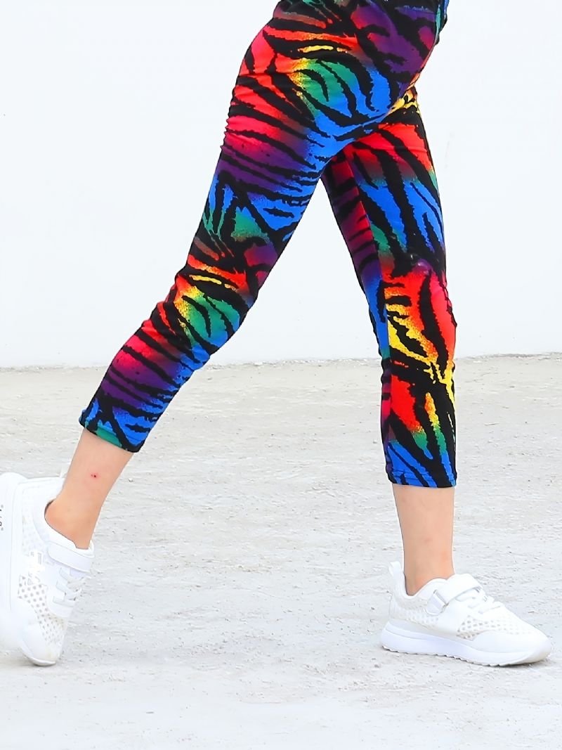 Børn Piger Sort Regnbue Tie Dye Leggings Tie Dye Stretch Bløde Bukser