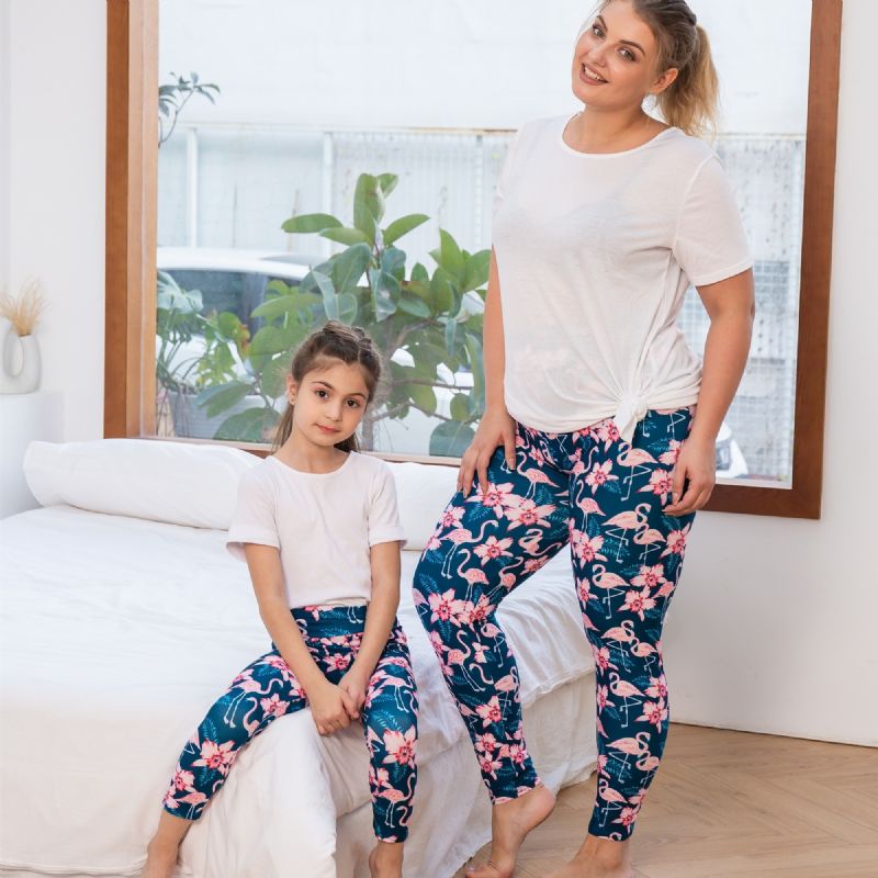 Efterår Vinter Piger Modeblomster Pink Flamingo Printede High Elasticity Leggings