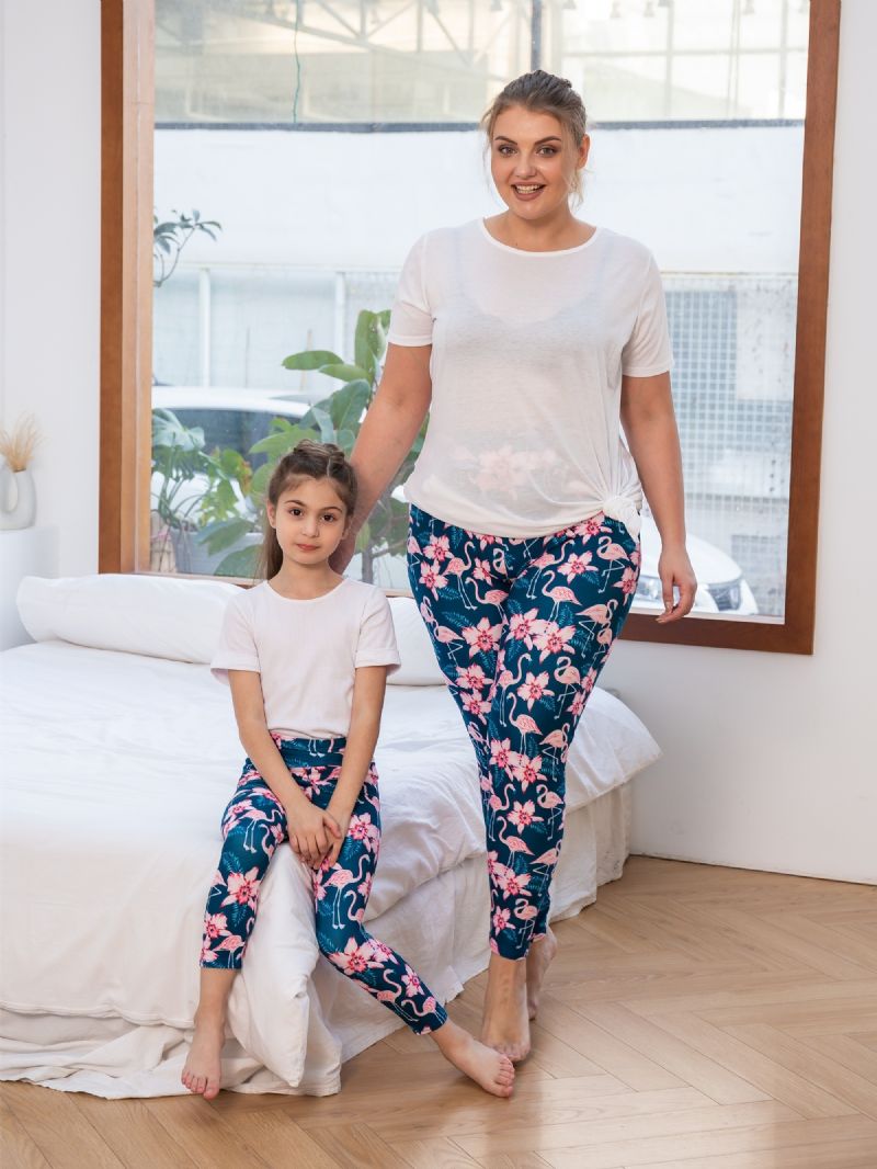 Efterår Vinter Piger Modeblomster Pink Flamingo Printede High Elasticity Leggings