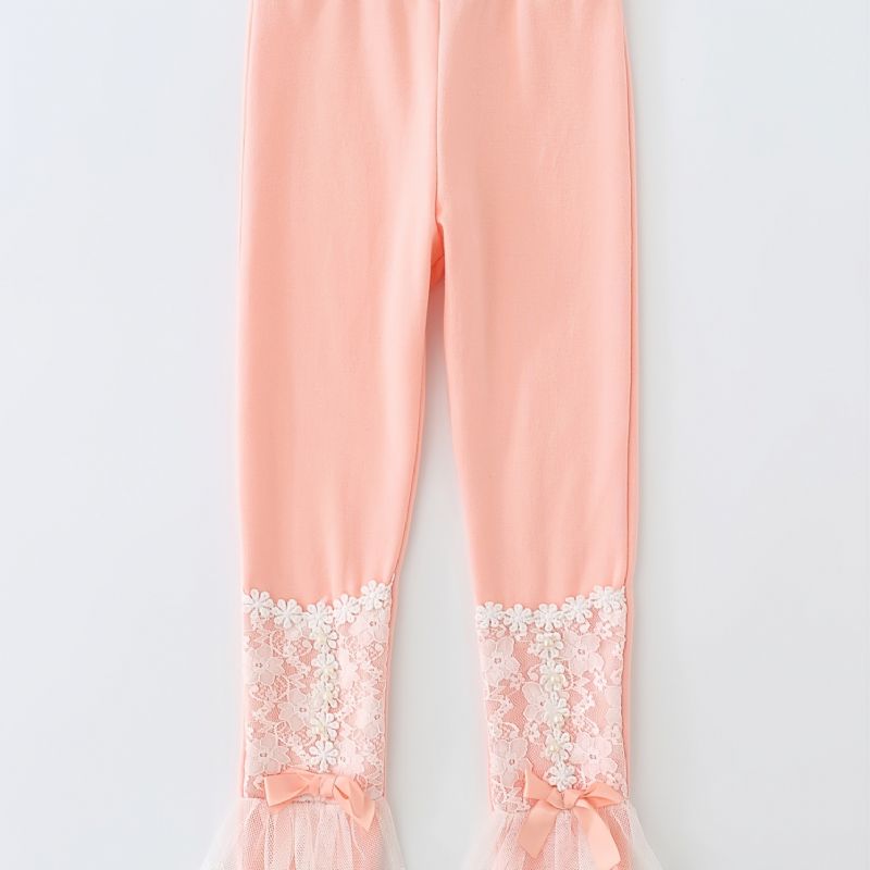 Piger Bløde Leggings Blonde Blomster Perle Decor Børnetøj