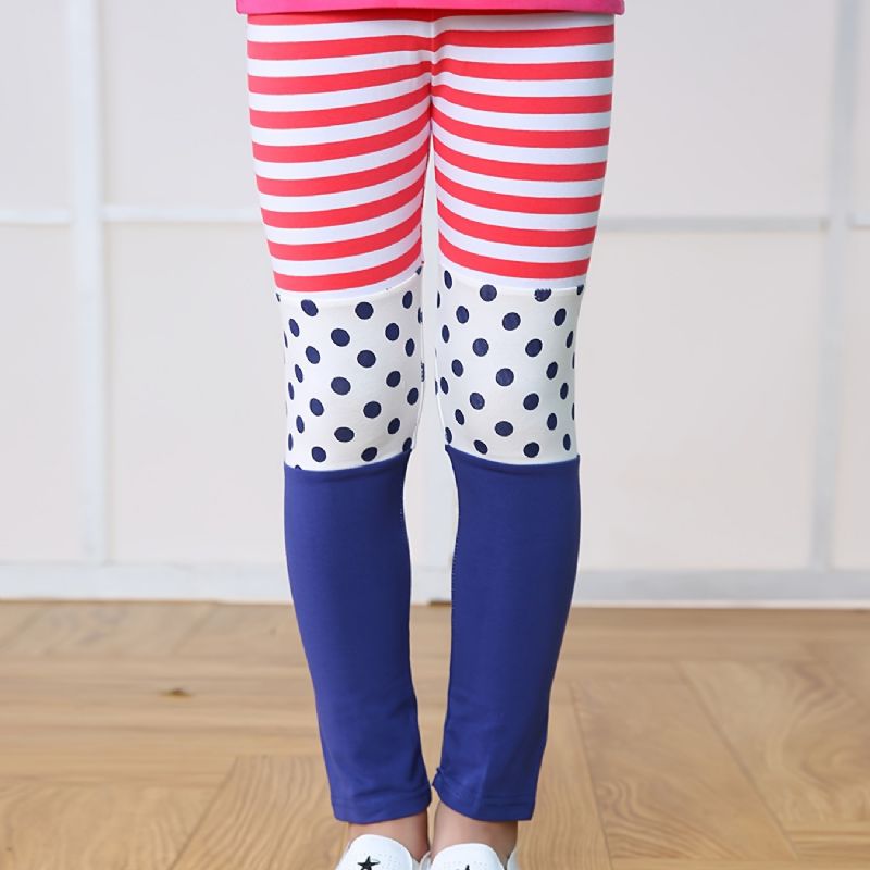 Piger Casual Color Block Leggings Med Striber Polka Dot Print Til Efterår Og Vinter