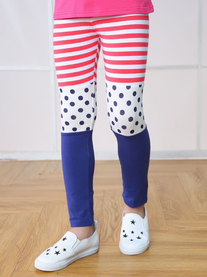 Piger Casual Color Block Leggings Med Striber Polka Dot Print Til Efterår Og Vinter