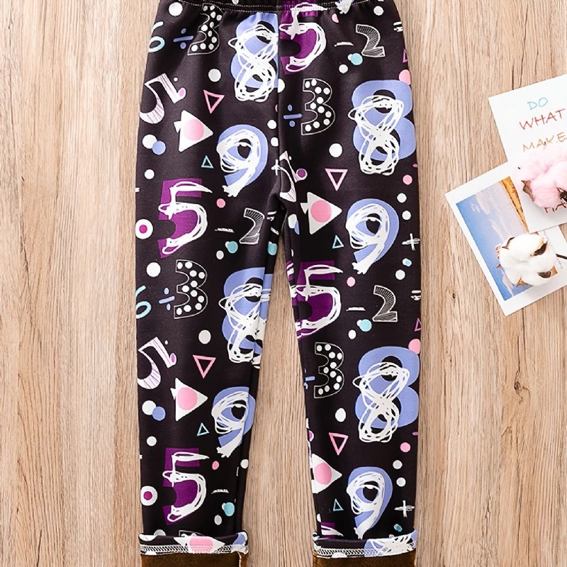 Piger Casual Fleece Termisk Fortykkede Leggings Med Nummerprint Til Vinter